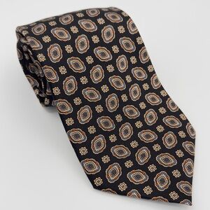 Ashford & Brooks Men's Black Foulard Pattern Handmade 100% Silk Tie